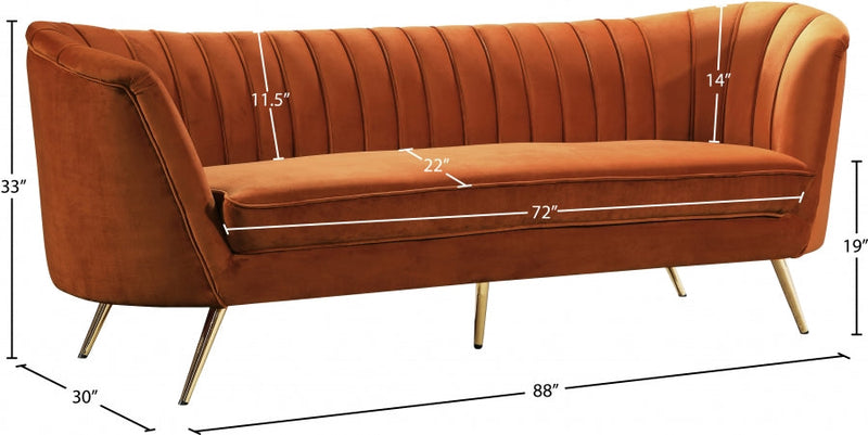 Margo 88" Velvet Upholstered Sofa in Cognac - 622Cognac-S