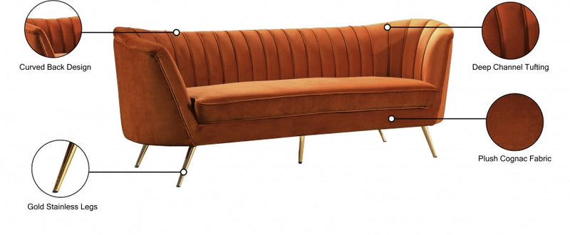 Margo 88" Velvet Upholstered Sofa in Cognac - 622Cognac-S