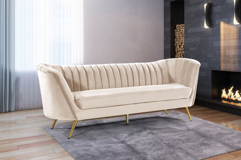 Margo 88" Velvet Upholstered Sofa in Cream - 622Cream-S