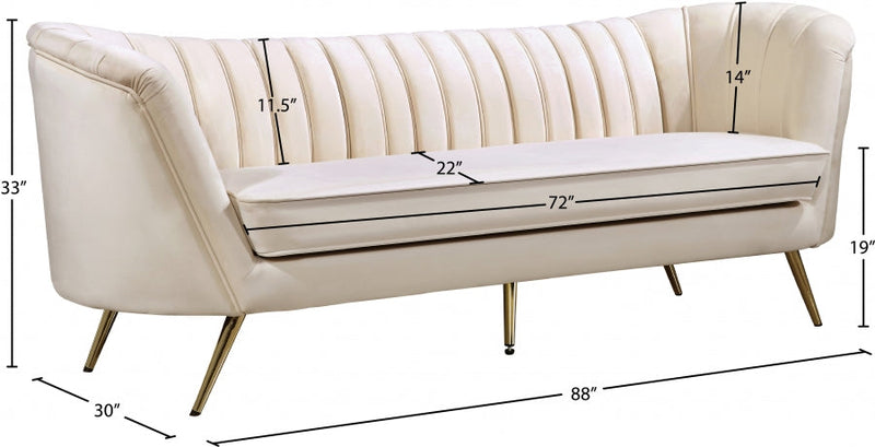 Margo 88" Velvet Upholstered Sofa in Cream - 622Cream-S