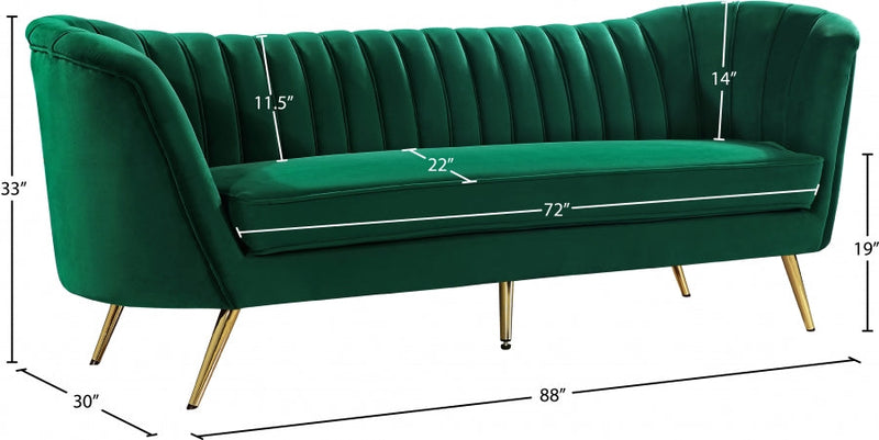 Margo 88" Velvet Upholstered Sofa in Green - 622Green-S