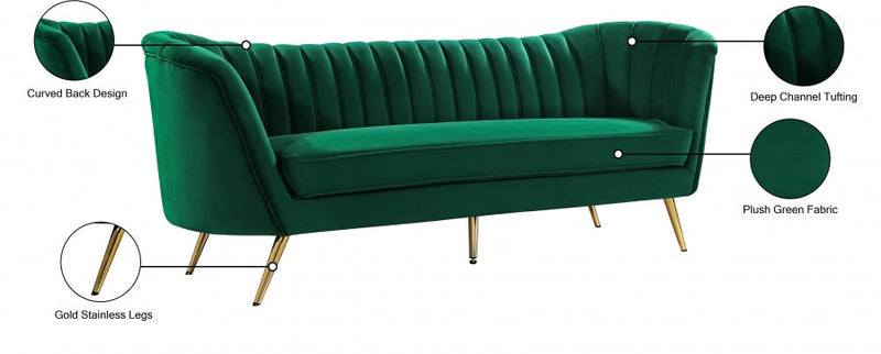 Margo 88" Velvet Upholstered Sofa in Green - 622Green-S