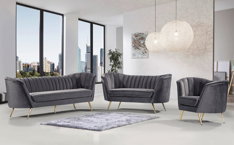 Margo 88" Velvet Upholstered Sofa in Grey - 622Grey-S