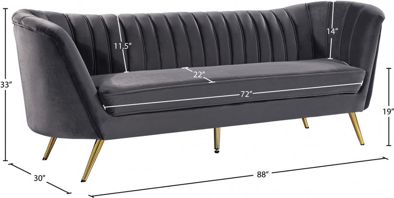 Margo 88" Velvet Upholstered Sofa in Grey - 622Grey-S