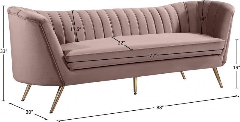 Margo 88" Velvet Upholstered Sofa in Pink - 622Pink-S