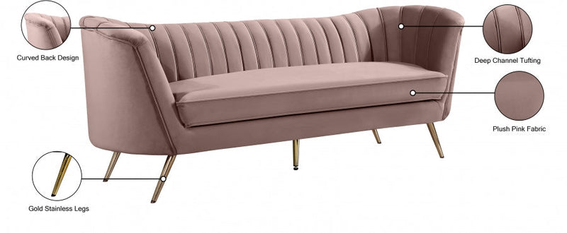 Margo 88" Velvet Upholstered Sofa in Pink - 622Pink-S