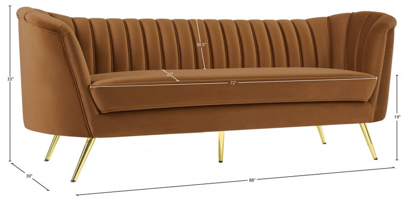 Margo 88" Velvet Upholstered Sofa in Saddle - 622Saddle-S