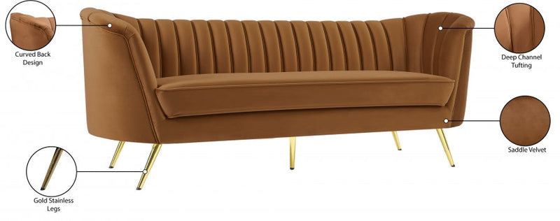 Margo 88" Velvet Upholstered Sofa in Saddle - 622Saddle-S