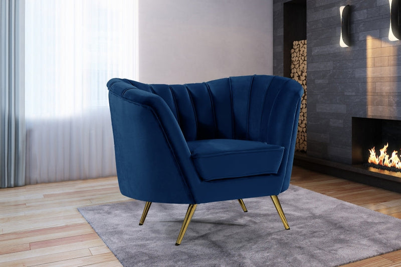 Margo Velvet Upholstered Chair in Blue - 622Navy-C
