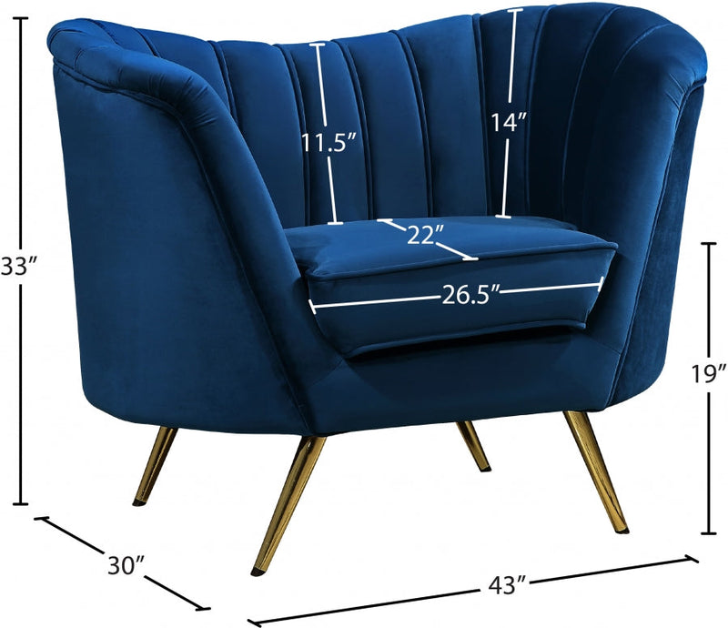 Margo Velvet Upholstered Chair in Blue - 622Navy-C