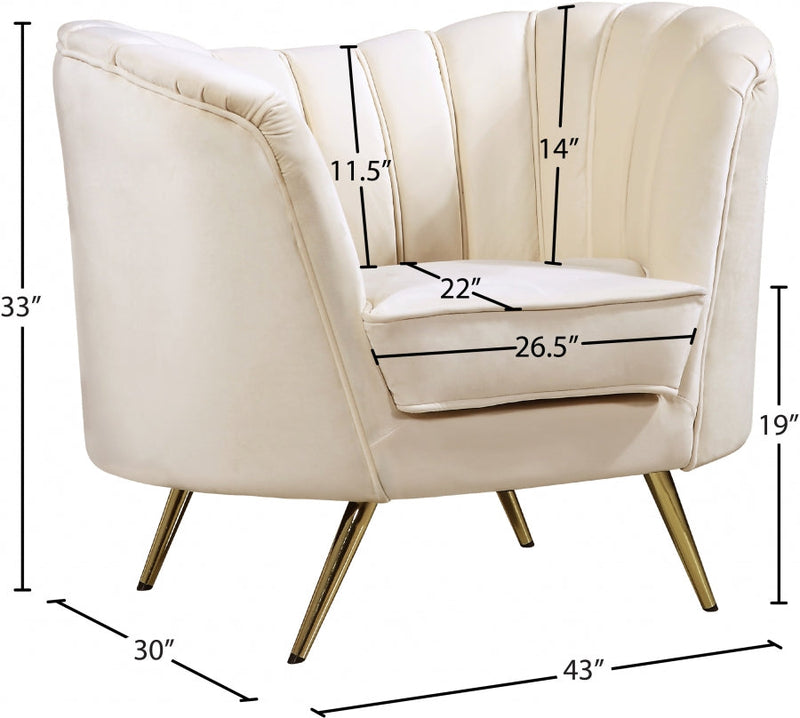 Margo Velvet Upholstered Chair in Cream - 622Cream-C