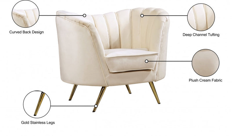 Margo Velvet Upholstered Chair in Cream - 622Cream-C