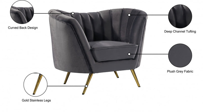Margo Velvet Upholstered Chair in Grey - 622Grey-C