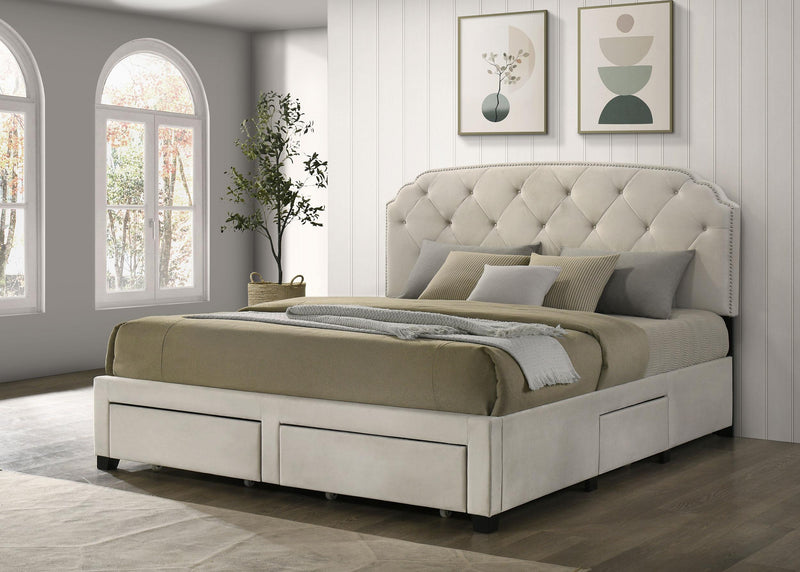 Marianna 4-drawer Upholstered Eastern King Storage Bed Cream - 316011KE