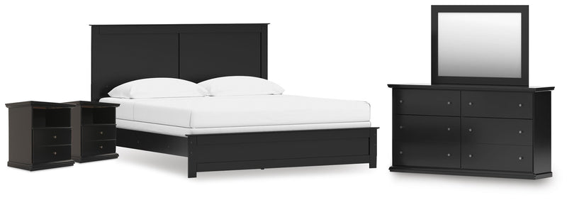 Maribel Black King Panel Bed, Dresser, Mirror and 2 Nightstands - B138B70