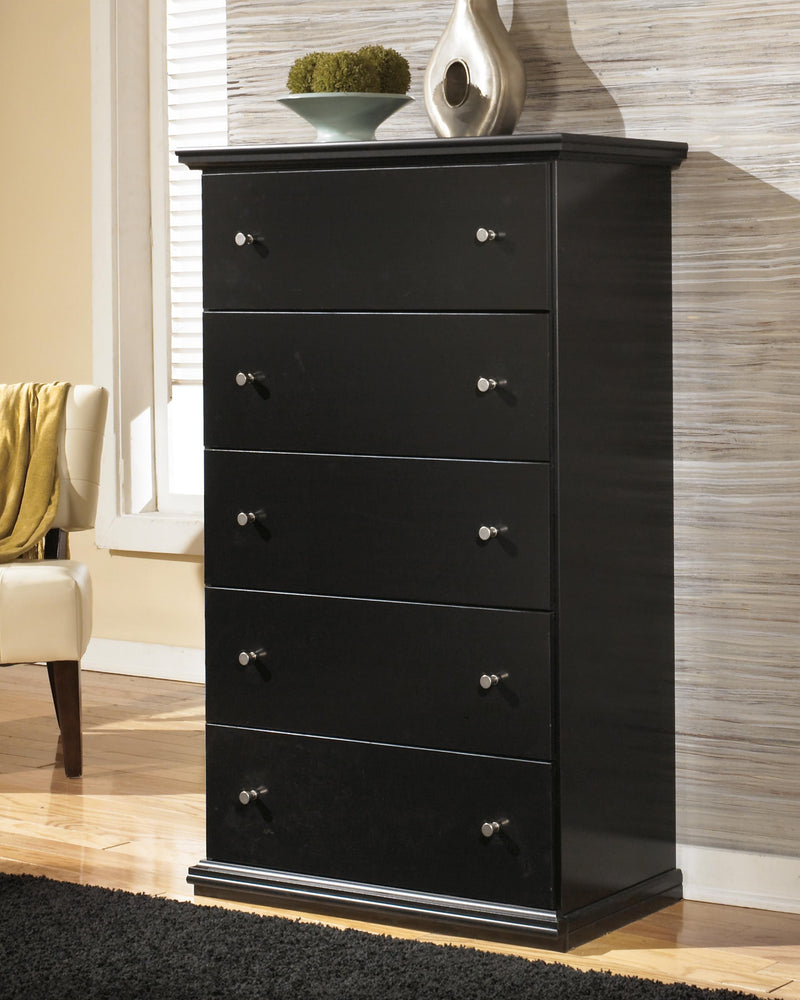 Maribel Black King Panel Bed, Dresser, Mirror, Chest, and 2 Nightstands - B138B63