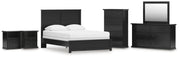 Maribel Black Queen Panel Bed, Dresser, Mirror, Chest and 2 Nightstands - B138B76