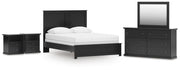 Maribel Black Queen Panel Bed with Dresser, Mirror and 2 Nightstands - B138B74