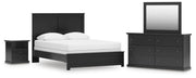 Maribel Black Queen Panel Bed with Dresser, Mirror and Nightstand - B138B73