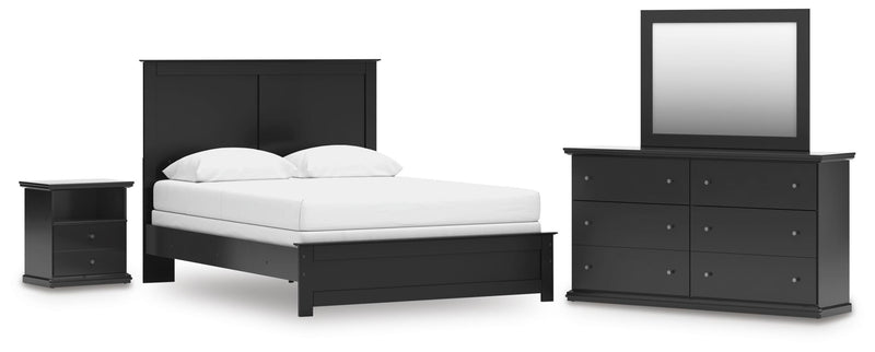 Maribel Black Queen Panel Bed with Dresser, Mirror and Nightstand - B138B73