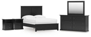 Maribel Full Panel Bed, Dresser, Mirror and 2 Nightstands in Black - PKG021532