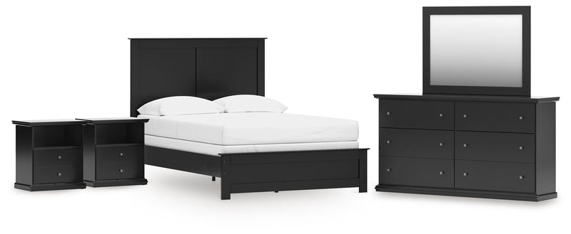 Maribel Full Panel Bed, Dresser, Mirror and 2 Nightstands in Black - PKG021532
