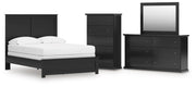 Maribel Full Panel Bed, Dresser, Mirror and Chest in Black - PKG021535