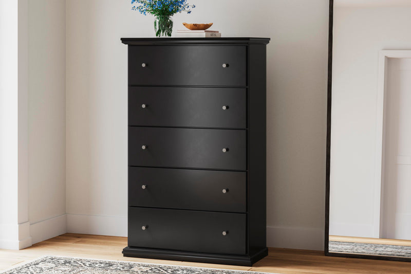 Maribel Full Panel Bed, Dresser, Mirror and Chest in Black - PKG021535