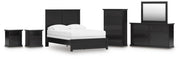 Maribel Full Panel Bed, Dresser, Mirror, Chest and 2 Nightstands in Black - PKG021533