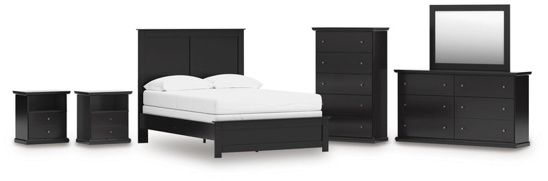 Maribel Full Panel Bed, Dresser, Mirror, Chest and 2 Nightstands in Black - PKG021533