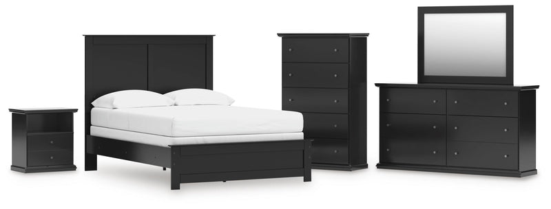 Maribel Full Panel Bed, Dresser, Mirror, Chest and Nightstand in Black - PKG021536