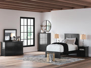 Maribel King Panel Bed, Dresser, Mirror and 2 Nightstands in Black - PKG021548