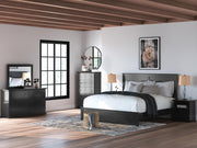 Maribel King Panel Bed, Dresser, Mirror and 2 Nightstands in Black - PKG021548