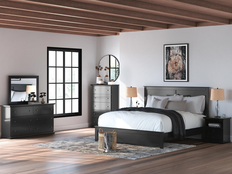 Maribel King Panel Bed, Dresser, Mirror and 2 Nightstands in Black - PKG021548