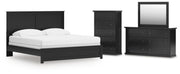 Maribel King Panel Bed, Dresser, Mirror and Chest in Black - PKG021551