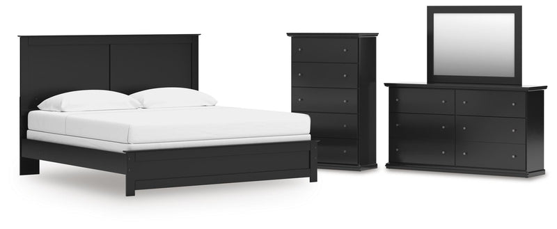 Maribel King Panel Bed, Dresser, Mirror and Chest in Black - PKG021551