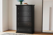 Maribel King Panel Bed, Dresser, Mirror and Chest in Black - PKG021551