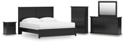 Maribel King Panel Bed, Dresser, Mirror, Chest and Nightstand in Black - PKG021552