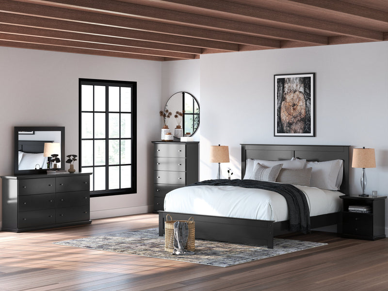 Maribel King Panel Bed with Mirrored Dresser and Nightstand in Black from Ashley - Luna Furniture