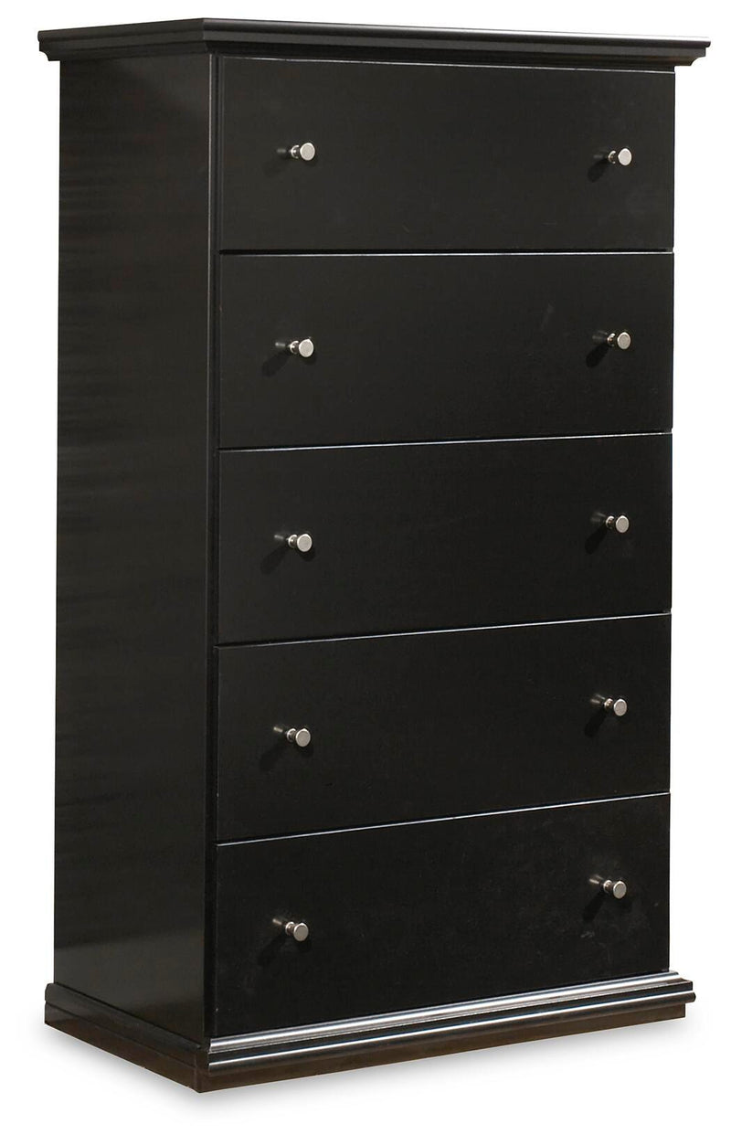 Maribel Queen Panel Bed, Dresser, Mirror and Chest in Black - PKG021543