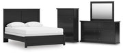 Maribel Queen Panel Bed, Dresser, Mirror and Chest in Black - PKG021543
