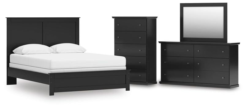 Maribel Queen Panel Bed, Dresser, Mirror and Chest in Black - PKG021543