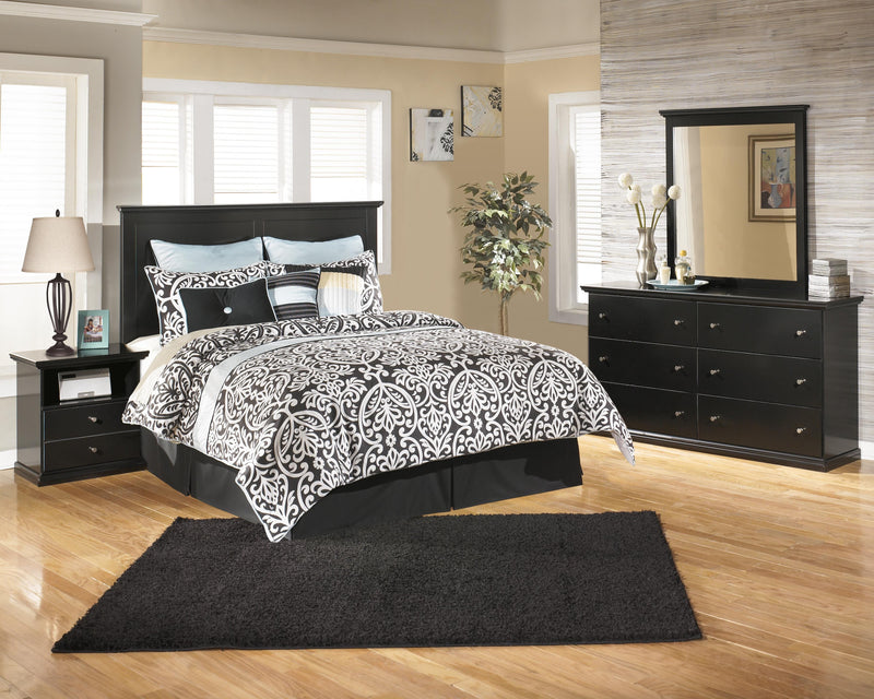 Maribel Queen Panel Bed, Dresser, Mirror and Nightstand in Black - PKG021542