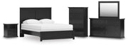 Maribel Queen Panel Bed, Dresser, Mirror, Chest and Nightstand in Black - PKG021544