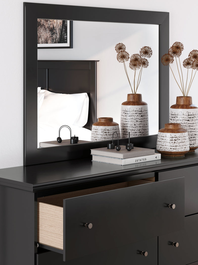 Maribel Queen Panel Bed with Mirrored Dresser in Black from Ashley - Luna Furniture