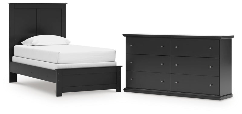 Maribel Twin Panel Bed and Dresser in Black - PKG021529
