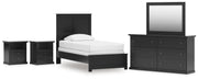 Maribel Twin Panel Bed, Dresser, Mirror and 2 Nightstands in Black - PKG021524