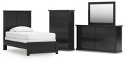 Maribel Twin Panel Bed, Dresser, Mirror and Chest in Black - PKG021527