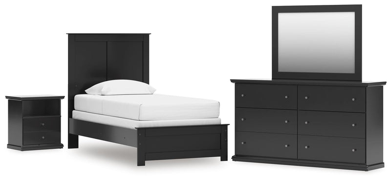 Maribel Twin Panel Bed, Dresser, Mirror and Nightstand in Black - PKG021526