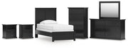 Maribel Twin Panel Bed, Dresser, Mirror, Chest and 2 Nightstands in Black - PKG021525